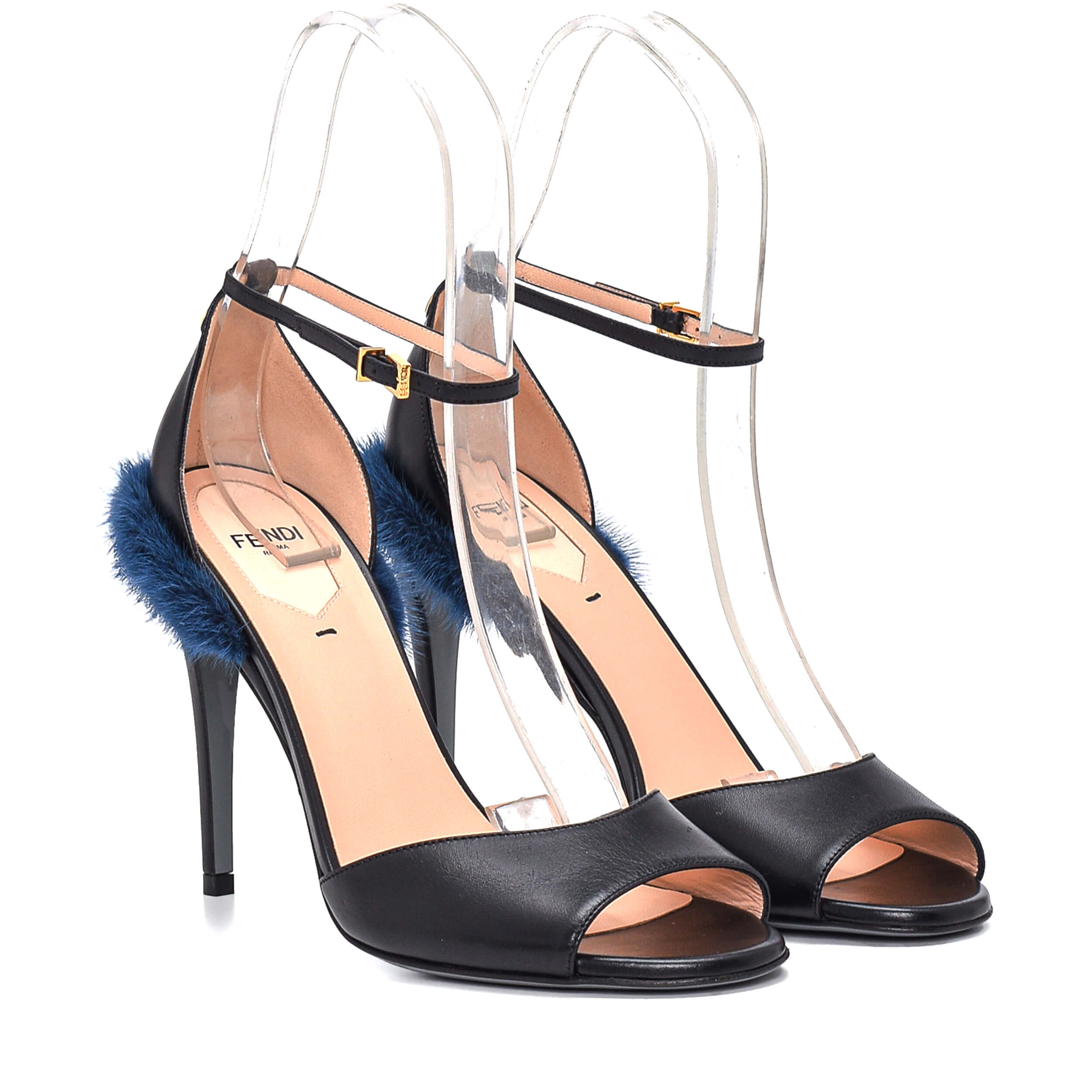 Fendi - Black Leather Navy Fur Pump